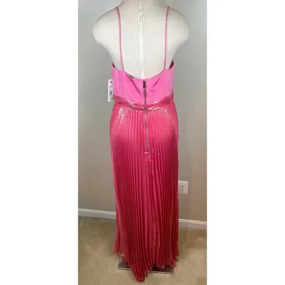 ALICE + OLIVIA Despina Pleated Metallic Silk French Rose Pink Maxi Dress  Size 10 - everbestladdersbd.com